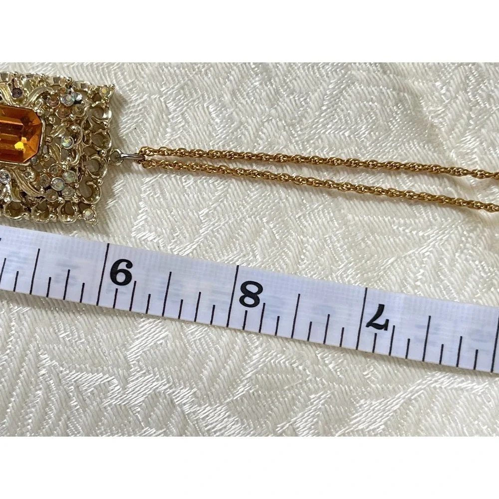 Vintage 60s Coro Faux Topaz and Ab Rhinestone Filigree Pendant Necklace